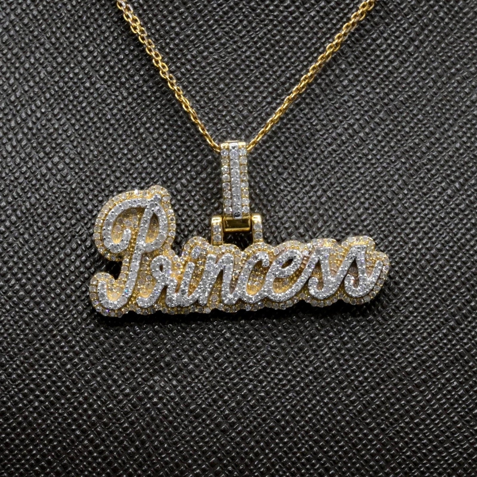 10k Yellow Gold 0.96 CTW Diamond "Princess" Name 1 Layer 3D Pendant 6.7g Charm