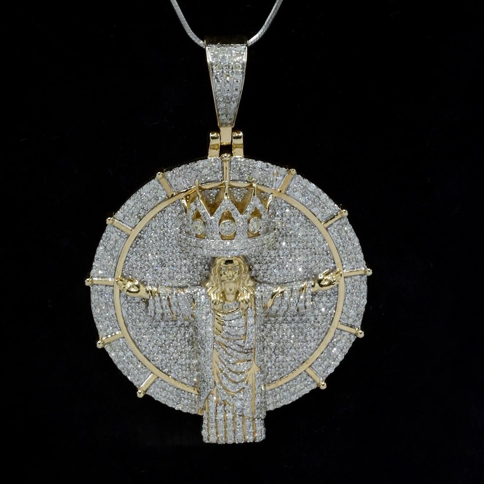 10k Yellow Gold 8.25 CTW Diamond Jesus Cross Medallion Pendant 27.81g Charm