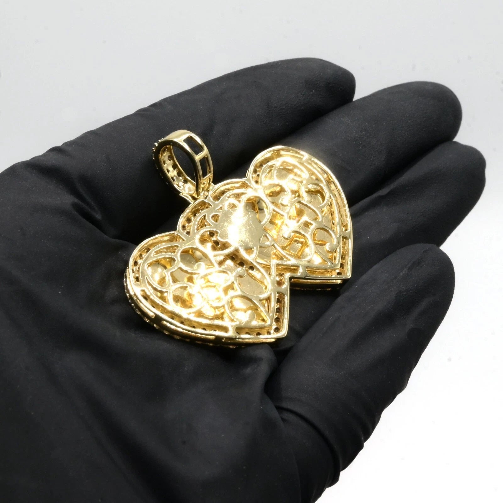 10k Yellow Gold 1.79 CTW Diamond Double Heart Memory Pendant Diamond Bail Charm