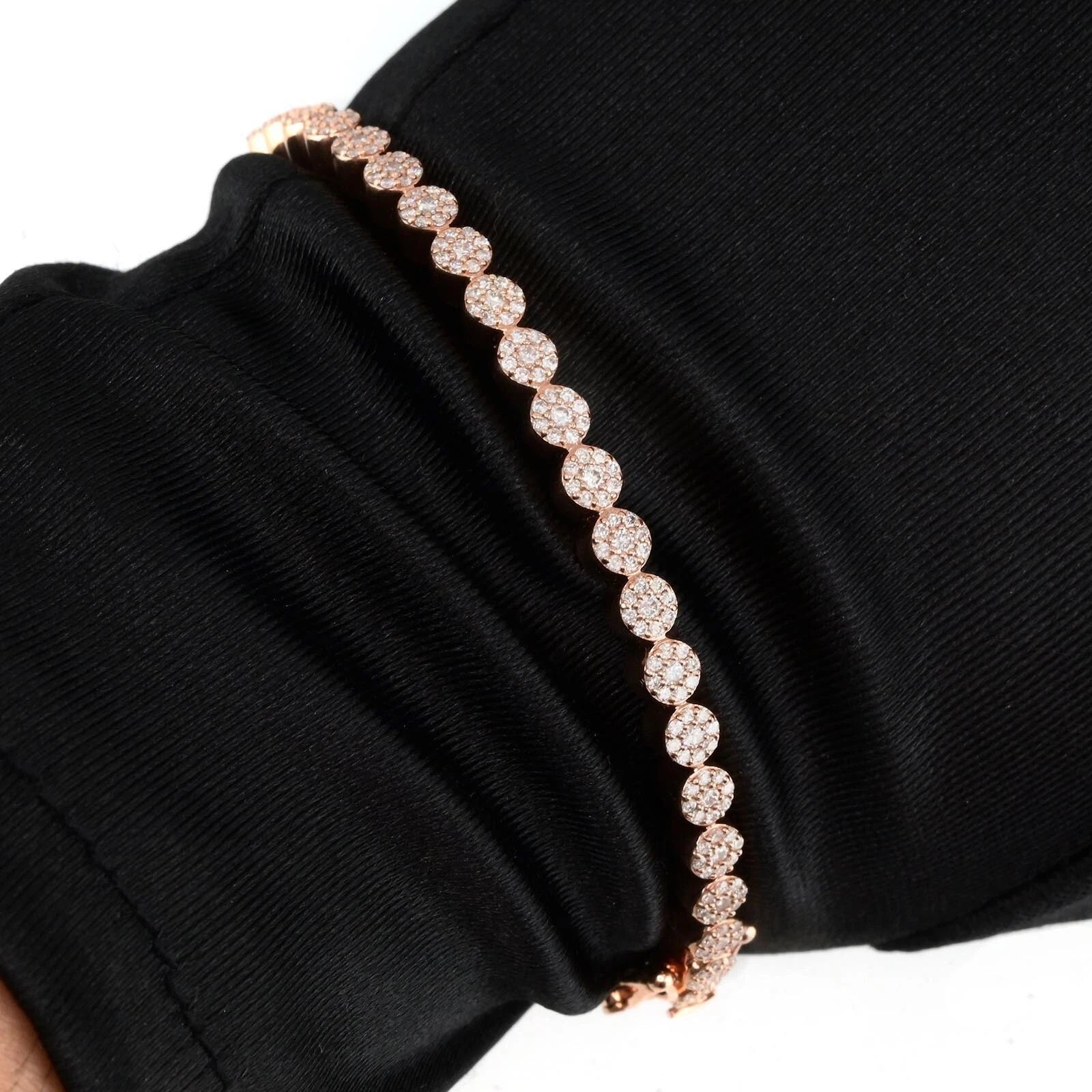 Ladies 10k Rose Gold 1.23 CTW Natural Diamond Solid Bracelet 22.1g Armlet - 7.5"
