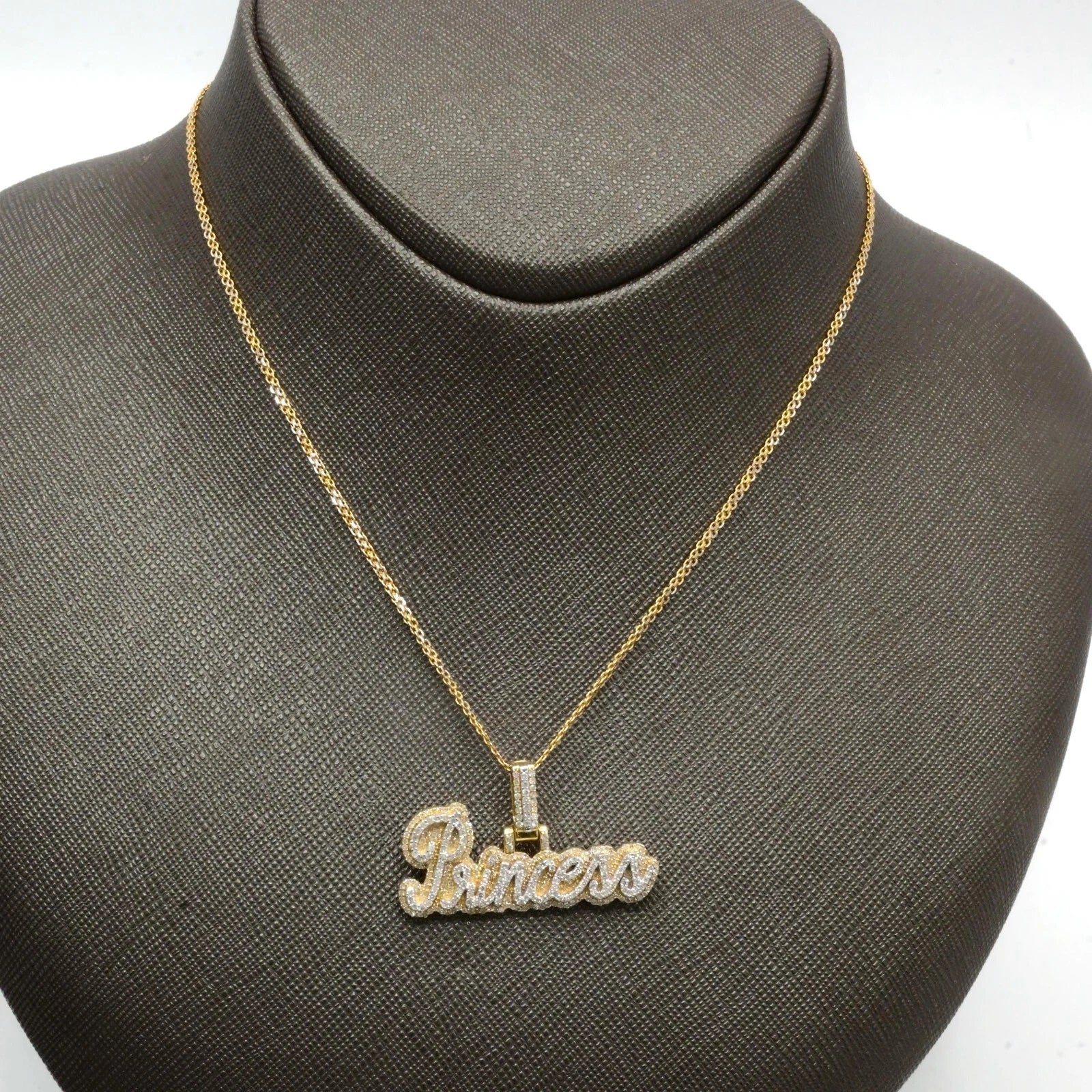 10k Yellow Gold 0.96 CTW Diamond "Princess" Name 1 Layer 3D Pendant 6.7g Charm