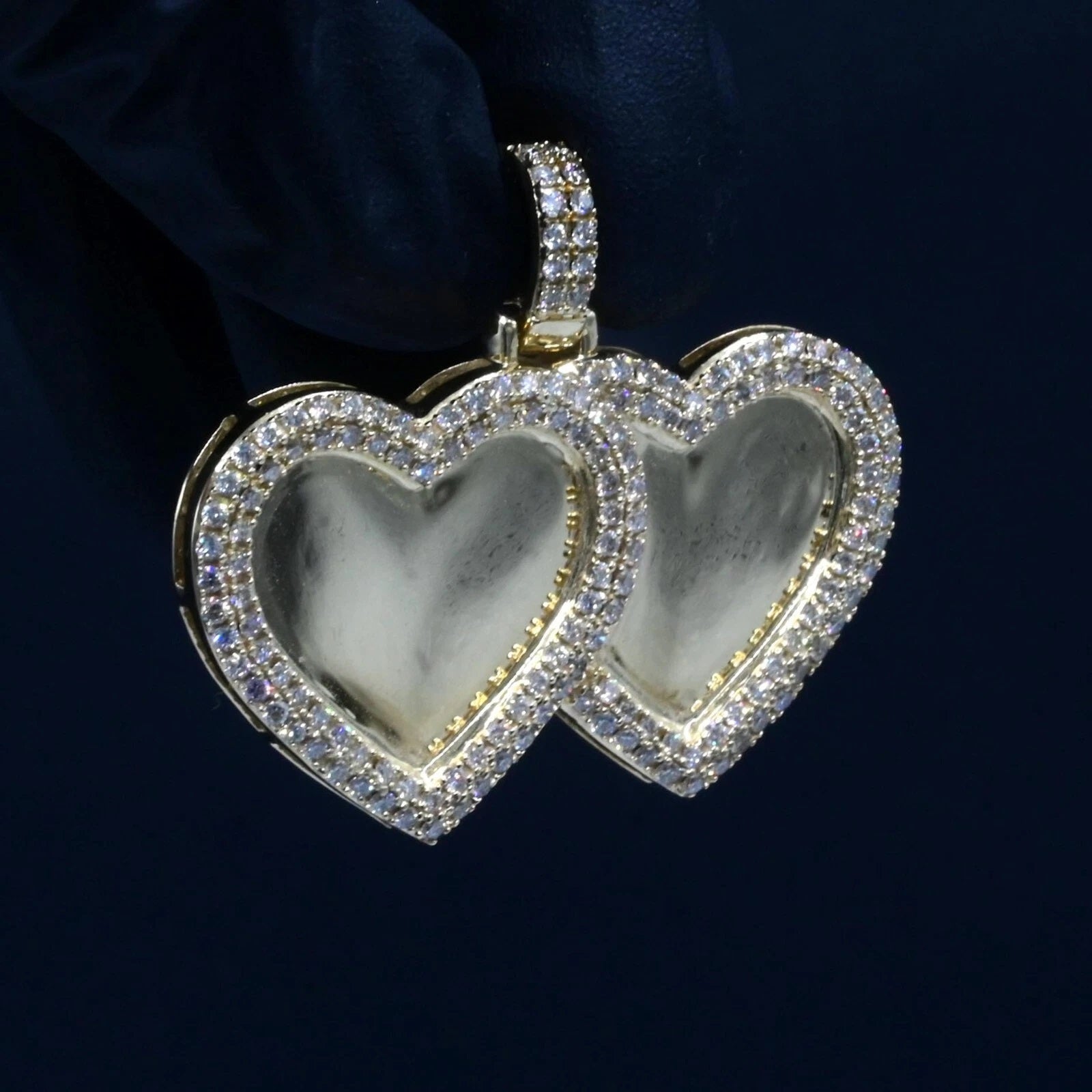 10k Yellow Gold 1.79 CTW Diamond Double Heart Memory Pendant Diamond Bail Charm