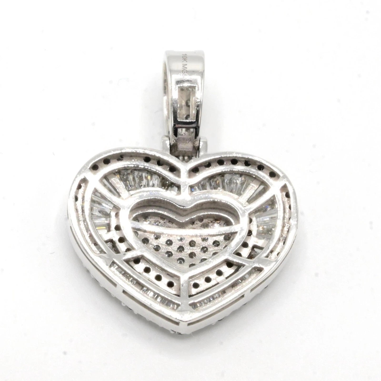 10k White Gold 1.75 CTW Baguette/Round Diamond Heart Pendant Diamond Bail Charm