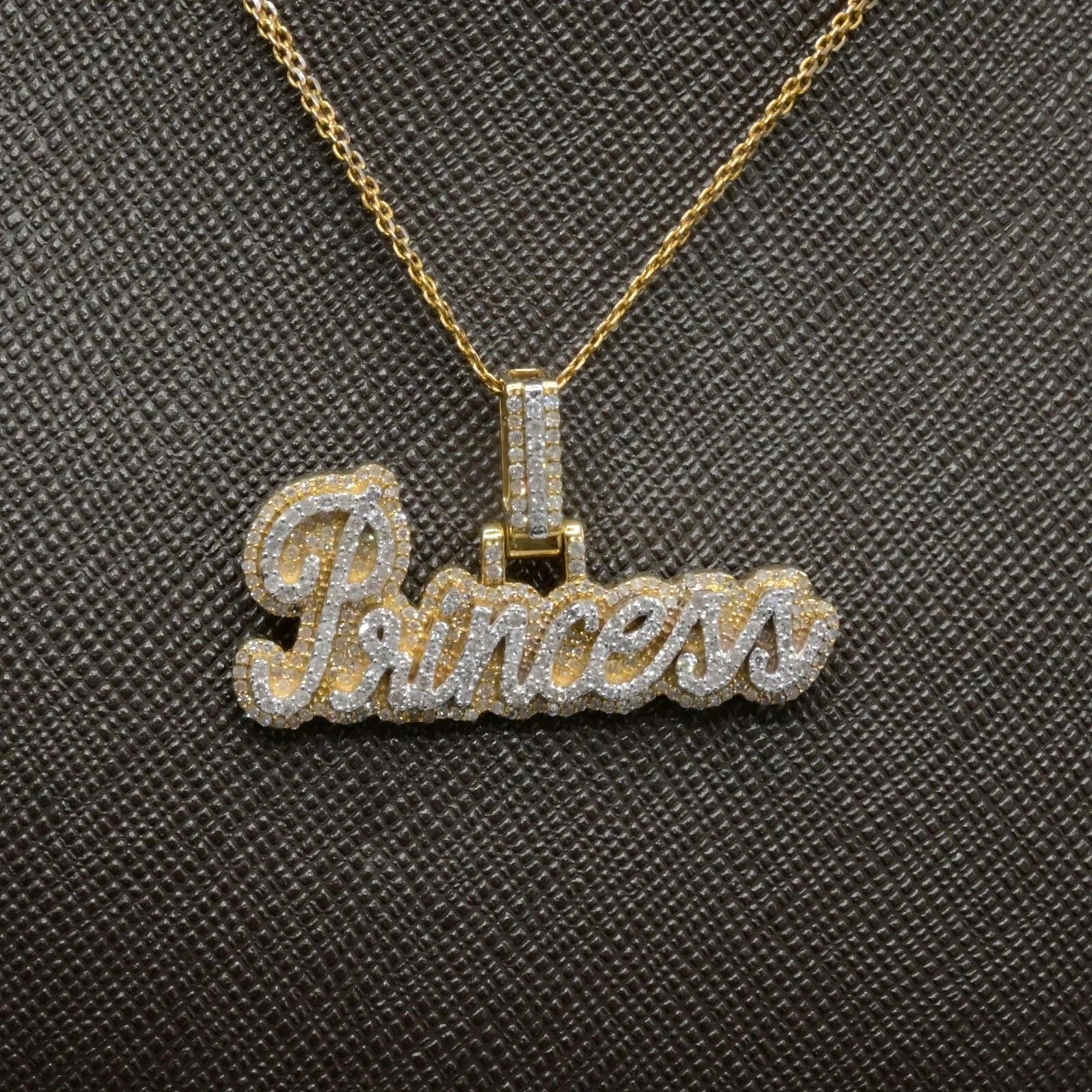 10k Yellow Gold 0.96 CTW Diamond "Princess" Name 1 Layer 3D Pendant 6.7g Charm