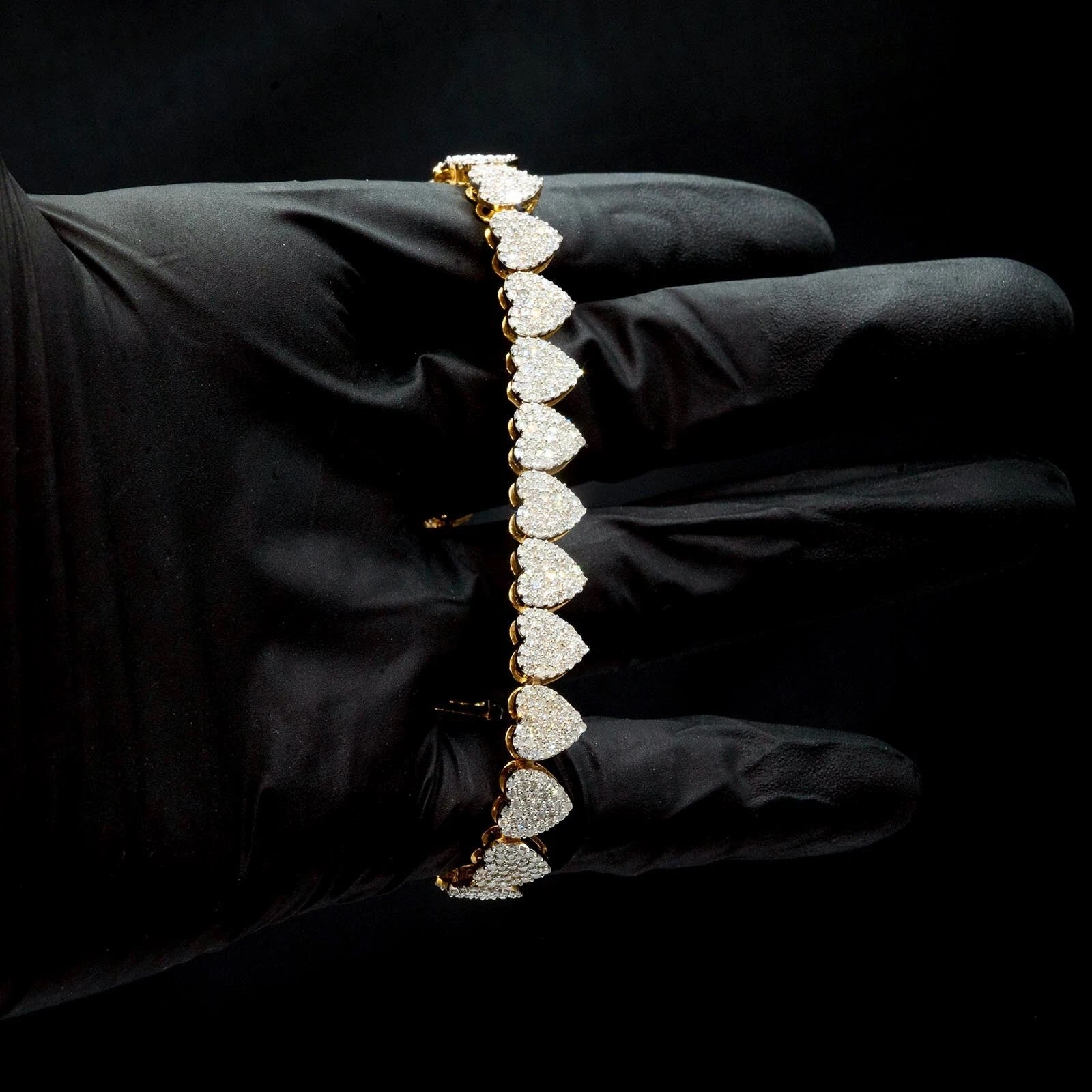 7.5MM 10k Yellow Gold 4.12 CTW Diamond Heart Tennis Bracelet 15.03g Armlet - 7"