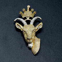 10k Yellow & White Gold 2 CTW Diamond Goat Head Crown Bail Pendant 10.55g Charm