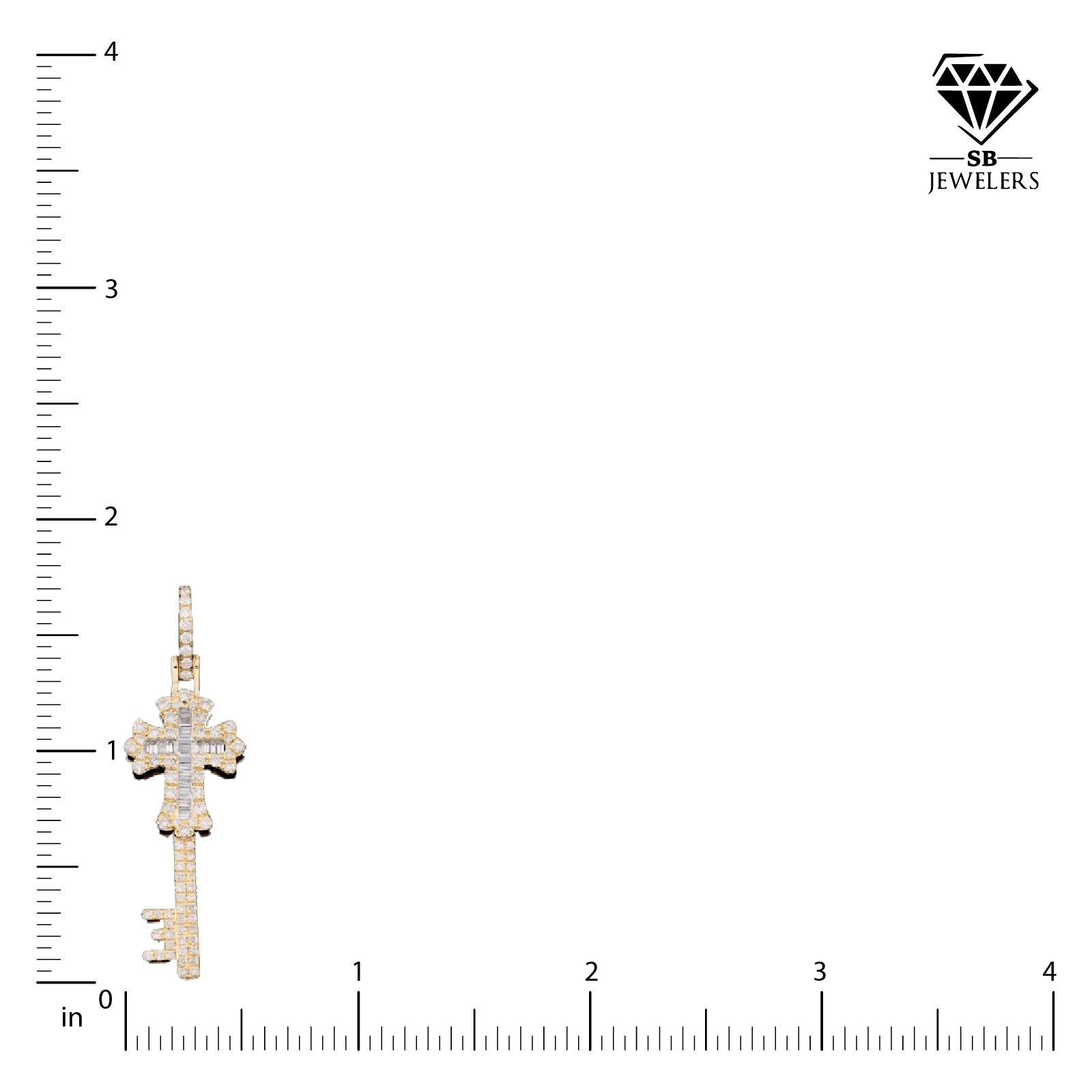 10k Yellow Gold 0.65CT Round/Baguette Diamond Cross & Key Pendant 2.8g Men Charm
