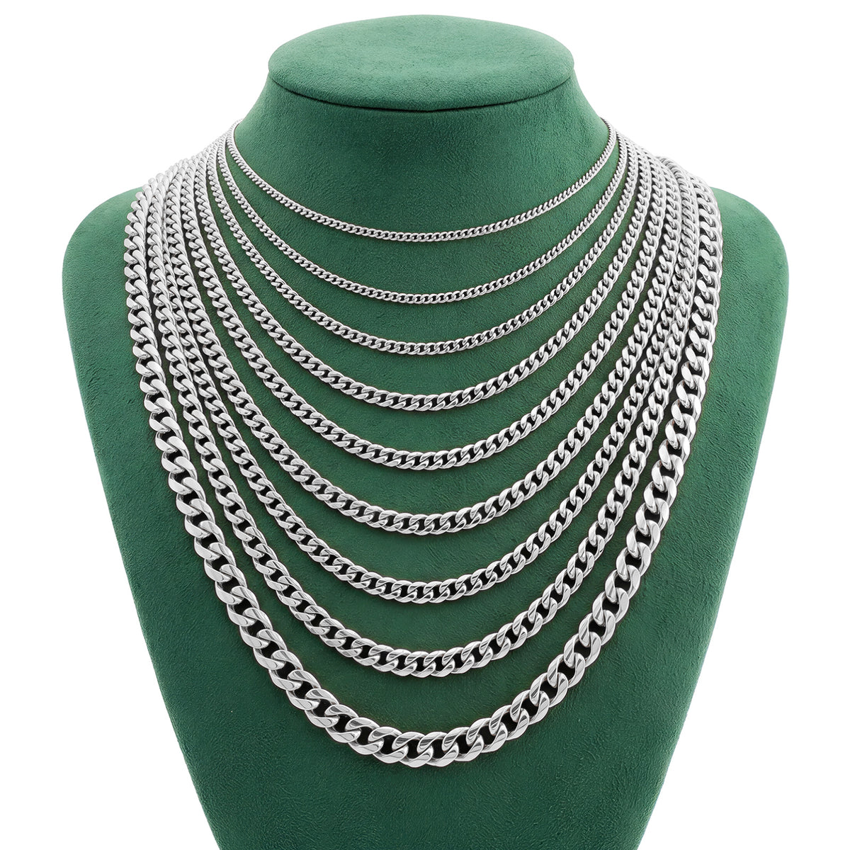 10k White Gold Solid Miami Cuban Chain 8.5gms to 437.4gms Necklace 3.6MM to 16MM Lengths Available 16" to 30"