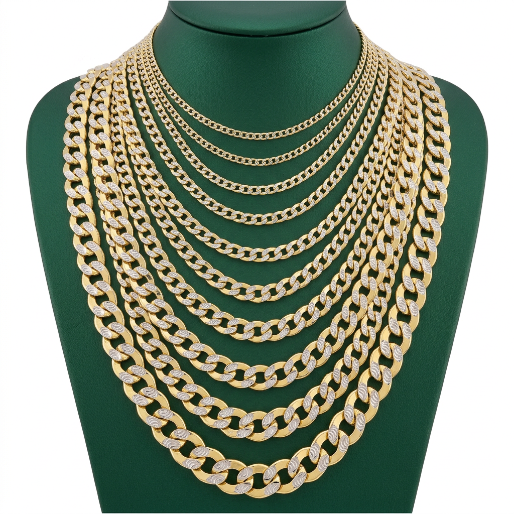 10K Solid Yellow Gold Pave Cuban Link Diamond Cut Necklace Chain 1.9MM – 18MM | 14"–30"