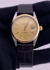 Rolex Datejust 36 Champagne Stick Dial on Generic Leather Strap Ref. 16013
