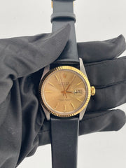 Rolex Datejust 36 Champagne Stick Dial on Generic Black Leather Band Ref. 16013 1987
