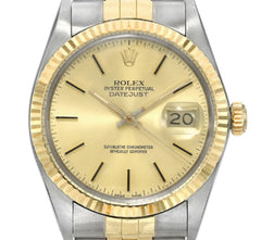Rolex Datejust 36 Champagne Stick Dial on Generic Leather Strap Ref. 16013