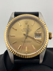 Rolex Datejust 36 Champagne Stick Dial on Generic Black Leather Strap Ref. 16233 1989