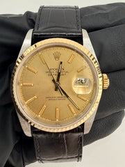Rolex Datejust 36 Champagne Stick Dial on Generic Leather Strap Ref. 16233 1998