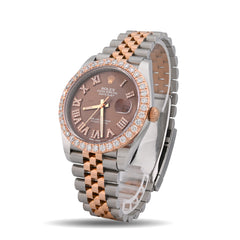 Mens 41MM Rolex Datejust 10k Gold/SS 3.5CTW Natural Diamond Bezel Chocolate Face 2-Tone Jubilee Band Watch