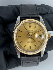 Rolex Datejust 36 Champagne Stick Dial on Generic Leather Strap Ref. 16233 1998