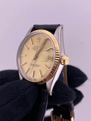 Rolex Datejust 36 Champagne Stick Dial on Generic Leather Strap Ref. 16013