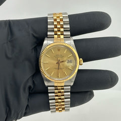 Rolex Datejust Champagne Stick Dial on D Link Jubilee Bracelet Ref. 16013 Papers 1986