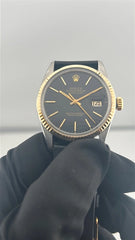 Rolex Datejust 36 Black Stick Dial on Generic Black Leather Band Ref. 16233