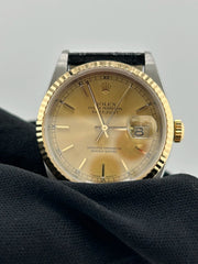 Rolex Datejust 36 Champagne Stick Dial on Generic Black Leather Strap Ref. 16233 1996