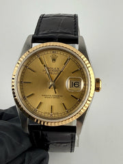 Rolex Datejust 36 Champagne Stick Dial on Generic Leather Strap Ref. 16233 1996