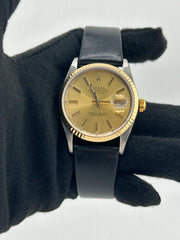 Rolex Datejust Champagne Stick Dial on Generic Black Leather Strap Ref. 16233 1993