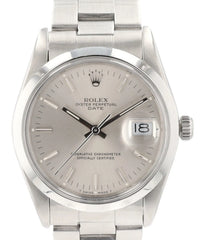 Rolex Oyster Perpetual Date Silver Stick Dial on Oyster Steel Bracelet Ref. 15000 1988