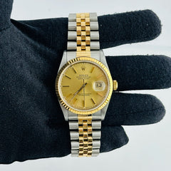 Rolex Datejust Champagne Stick Dial on D Link Jubilee Bracelet Steel Ref. 16233 Papers 1994